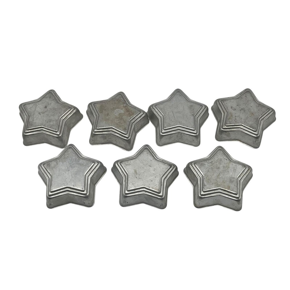 Set of 7 Star Shaped Metal Cake Cookie Jello Baking Molds 3" X 2.5" X 1"